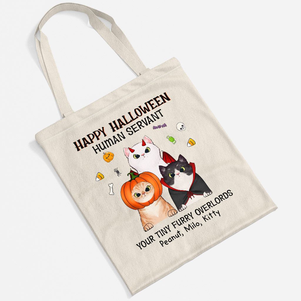1316BUK2 personalised happy halloween human servant mug from fluffy cat tote bag