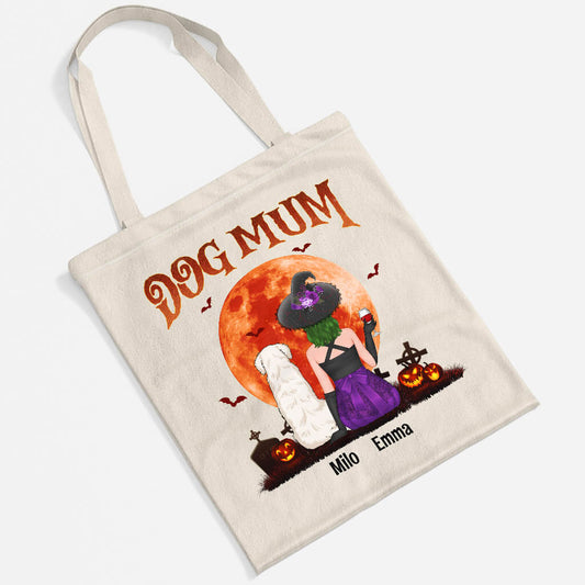 1322BUK2 personalised dog with red moon dog mum halloween tote bag