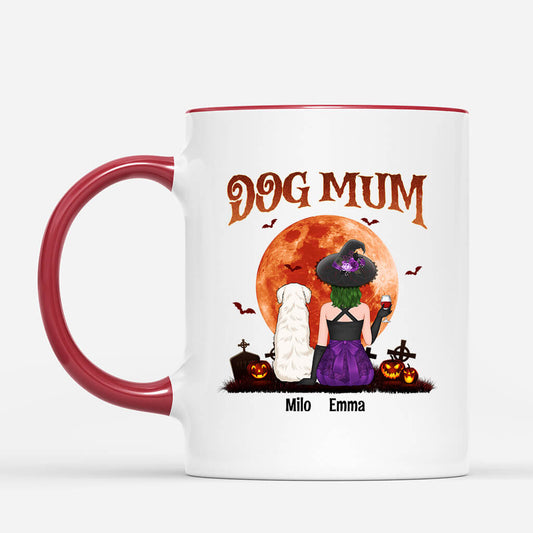 1322MUK2 personalised dog with red moon dog mum halloween mug