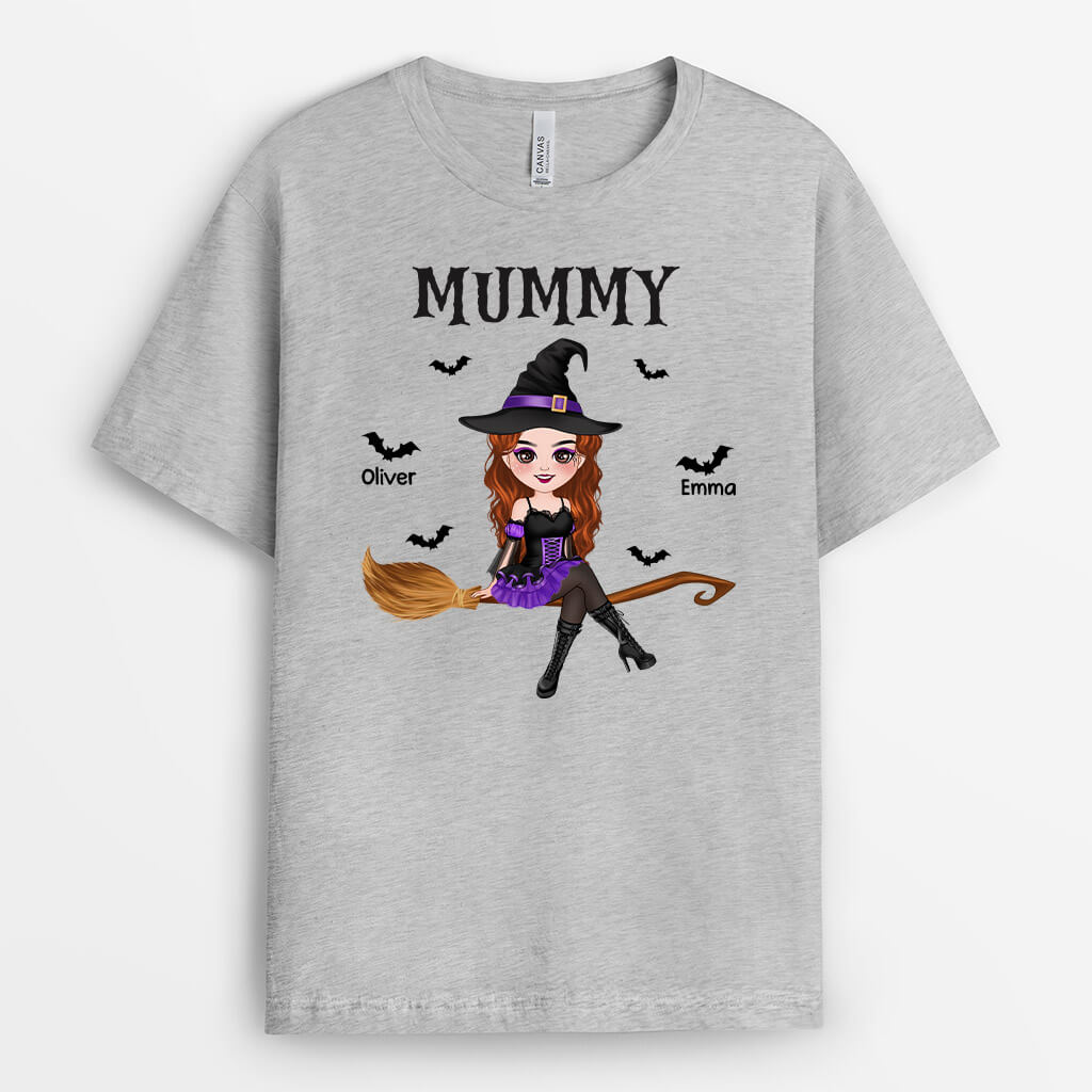 1323AUK2 personalised grandma halloween with broom t shirt