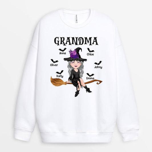 1323WUK1 personalised grandma halloween with broom sweatshirt