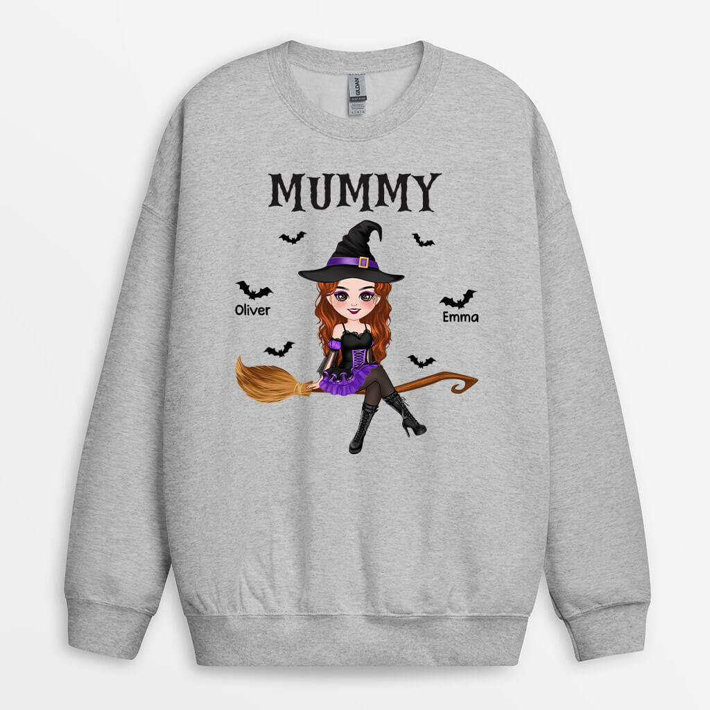 1323WUK2 personalised grandma halloween with broom sweatshirt