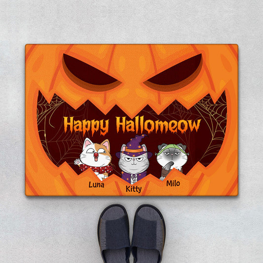 1325DUK1 personalised happy halloween pumpkin cat door mat