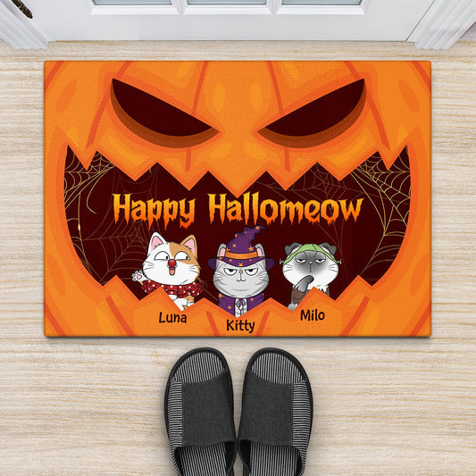 1325DUK2 personalised happy halloween pumpkin cat door mat