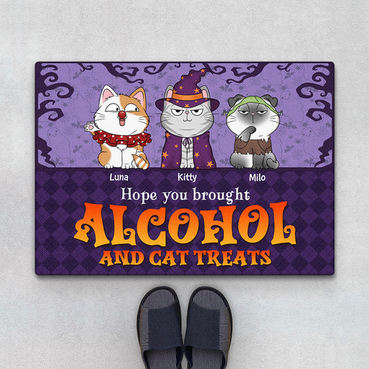 1334DUK1 personalised hope you brought alcohol and cat treats door mat