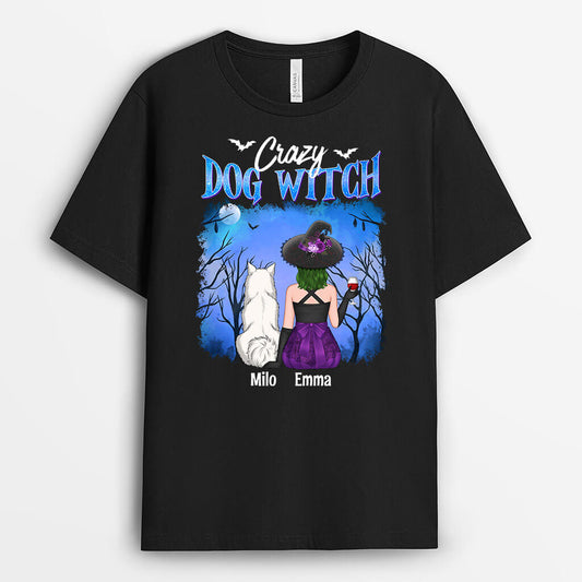 1339AUK2 personalised crazy dog witch t shirt