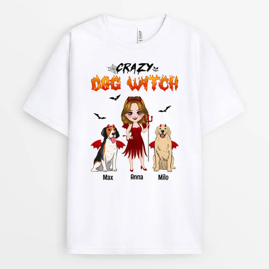 1348AUK1 personalised crazy dog witch t shirt