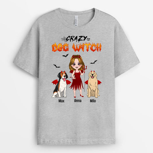 1348AUK2 personalised crazy dog witch t shirt