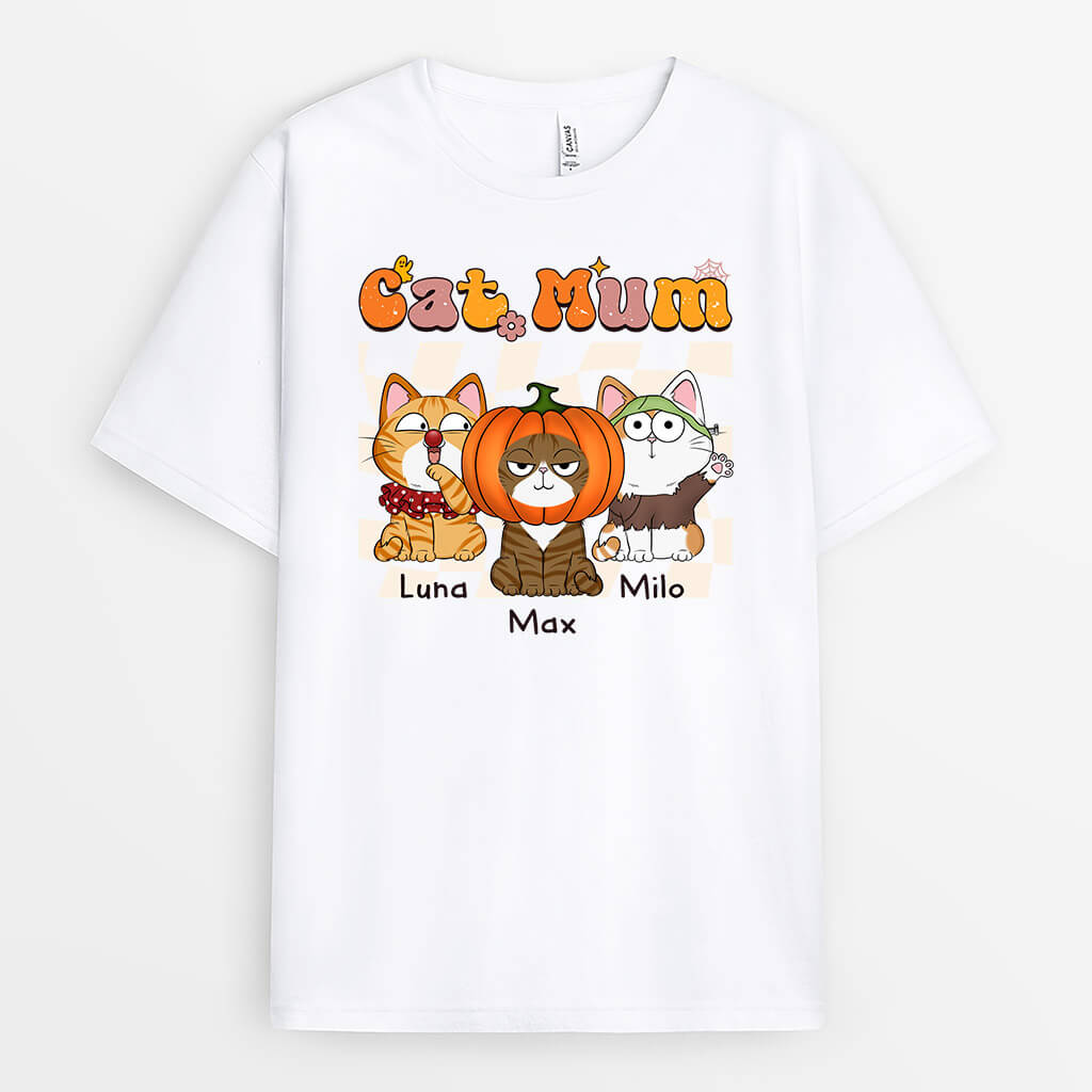 1349AUK2 personalised cat mom retro halloween t shirt