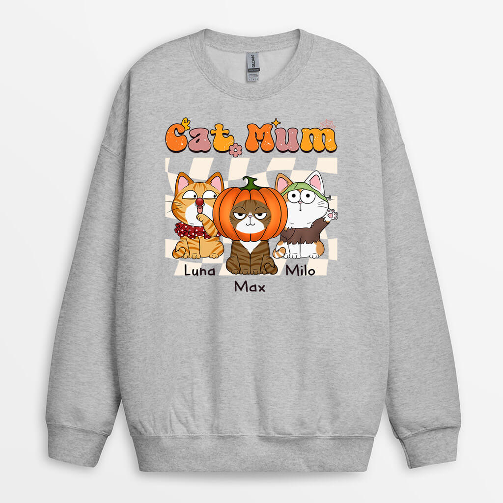 1349WUK1 personalised cat mom retro halloween sweatshirt