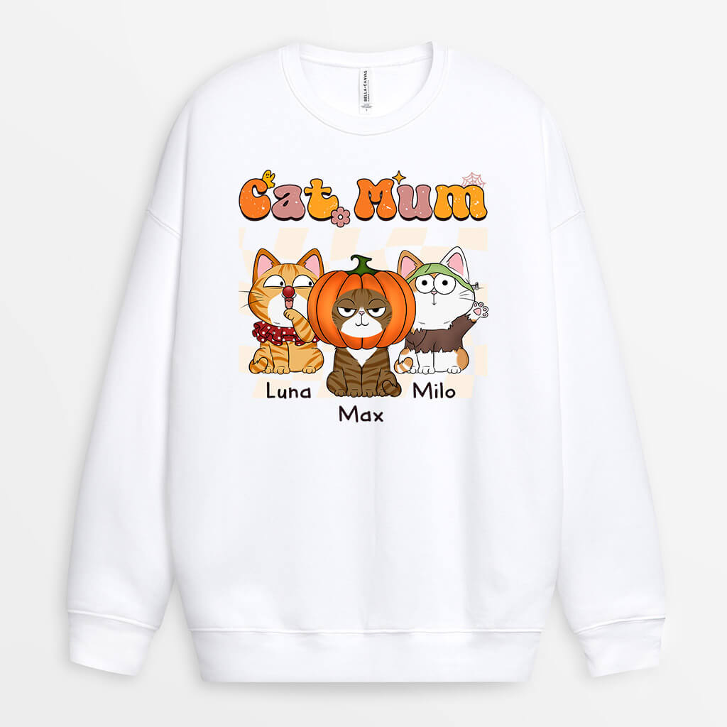 1349WUK2 personalised cat mom retro halloween sweatshirt