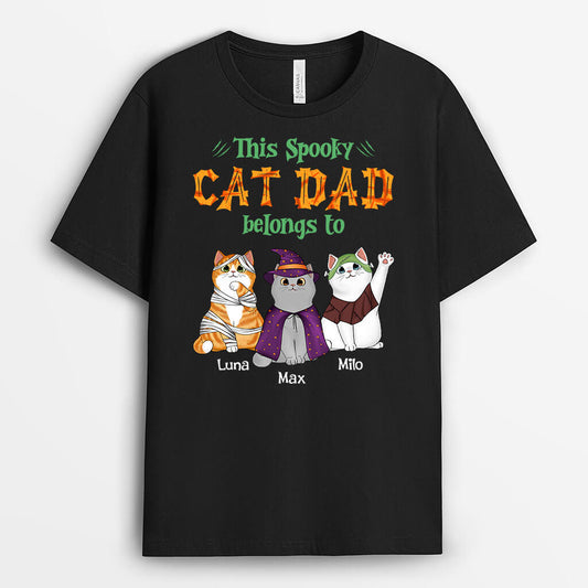 1352AUK1 personalised this spooky cat dad cat mom belongs to t shirt