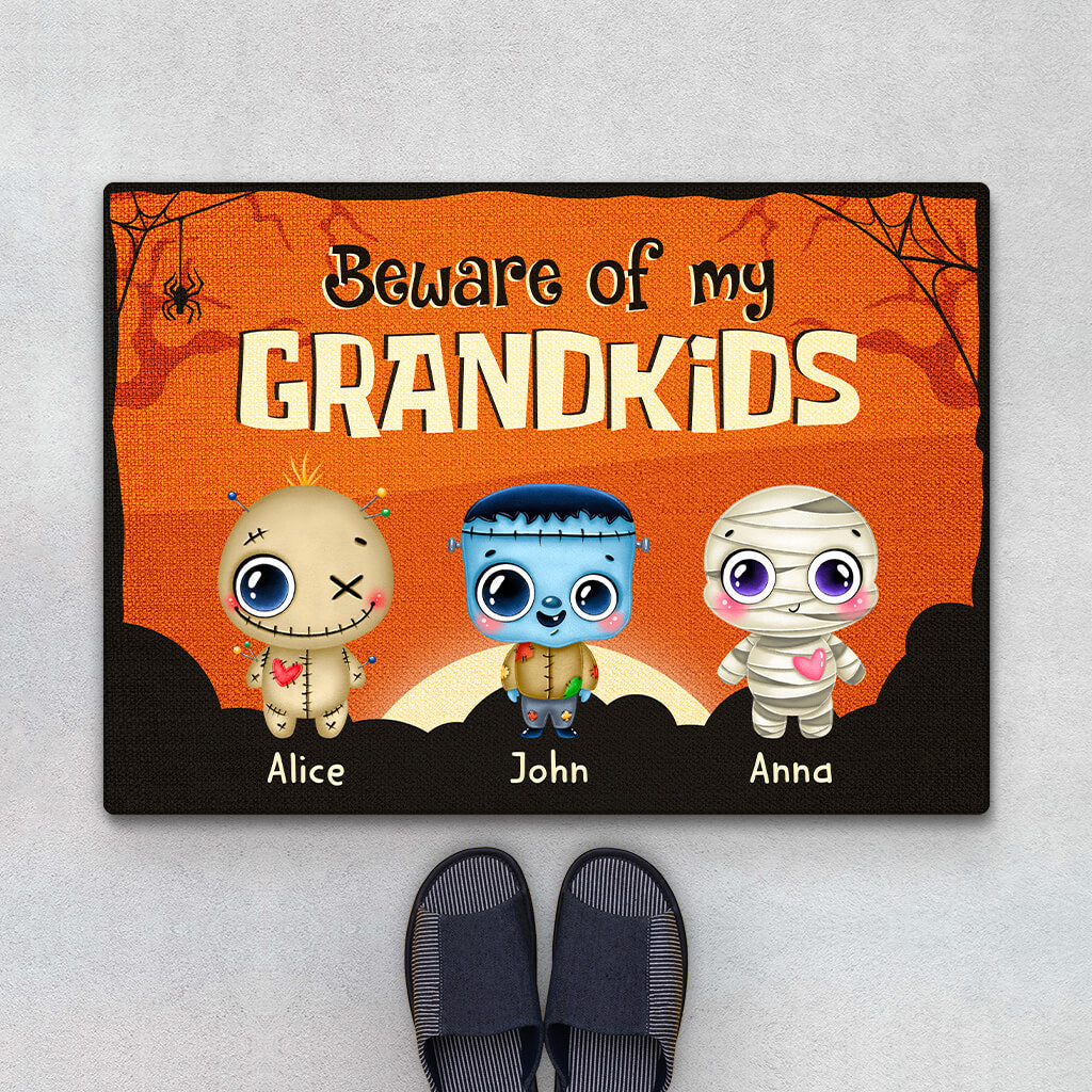 1355DUK1 personalised beware of my grandkids door mat