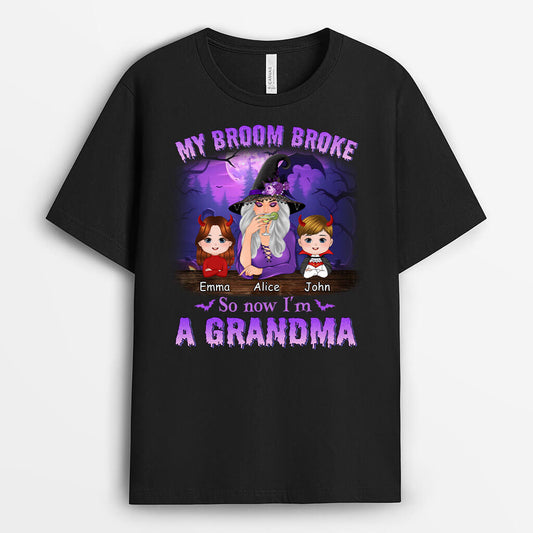 1357AUK1 personalised my broom broke now i_m grandma halloween t shirt