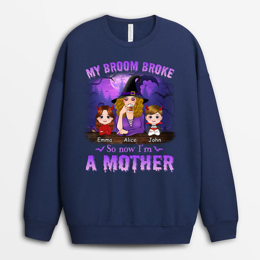 1357WUK2 personalised my broom broke now i_m grandma halloween sweatshirt