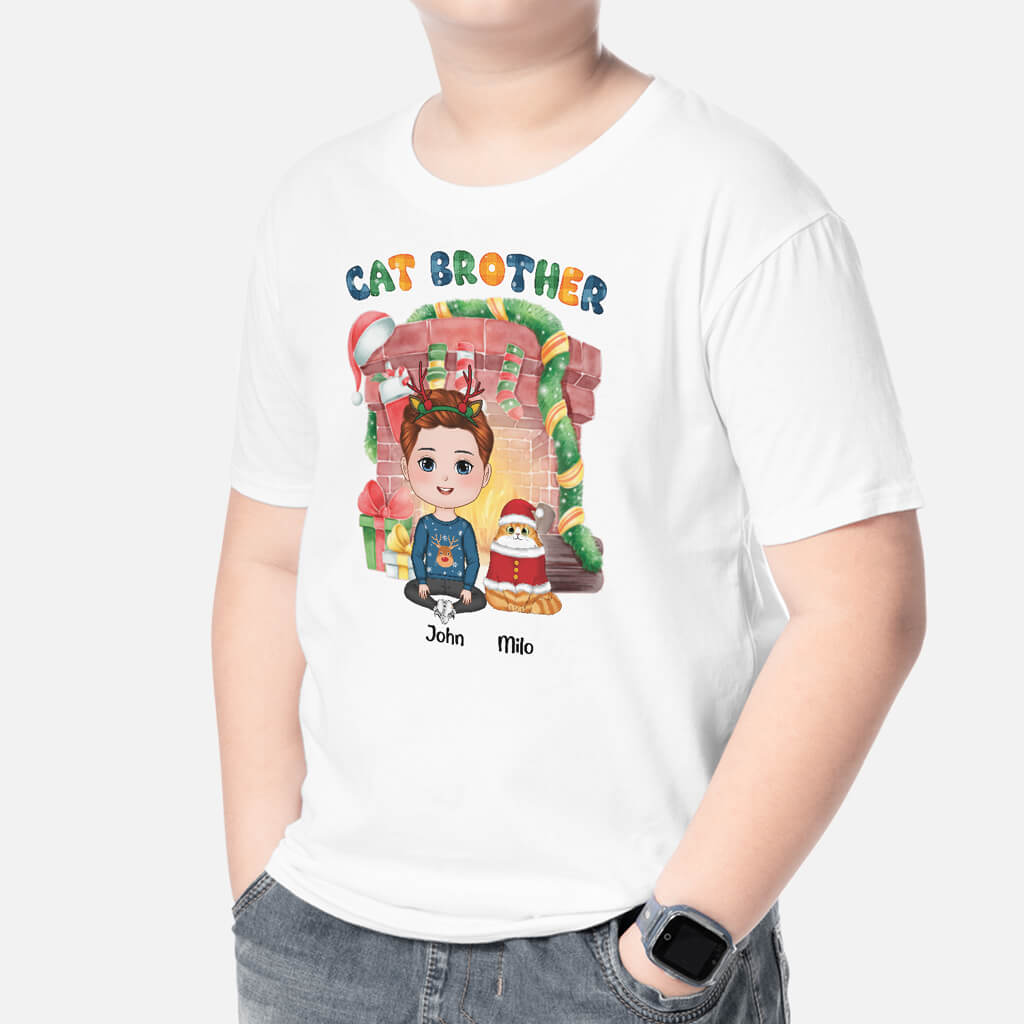 1363AUK2 personalised cat brother christmas t shirt