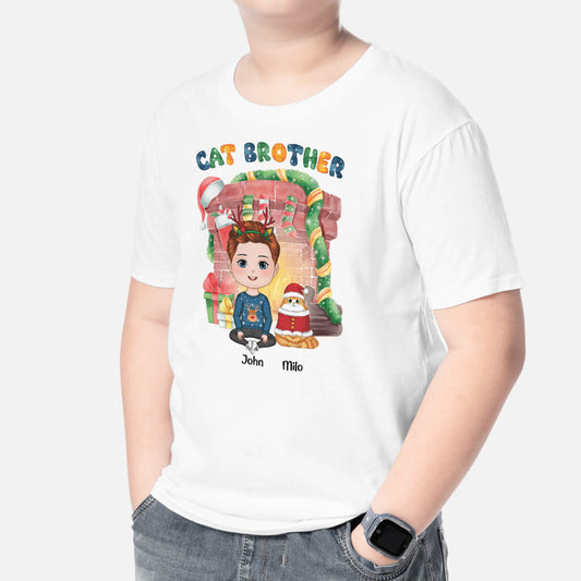 1363AUK2 personalised cat brother christmas t shirt