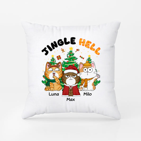 1364PUK2 personalised jingle hell cat christmas pillow