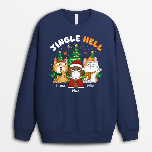 1364WUK1 personalised jingle hell cat christmas sweatshirt