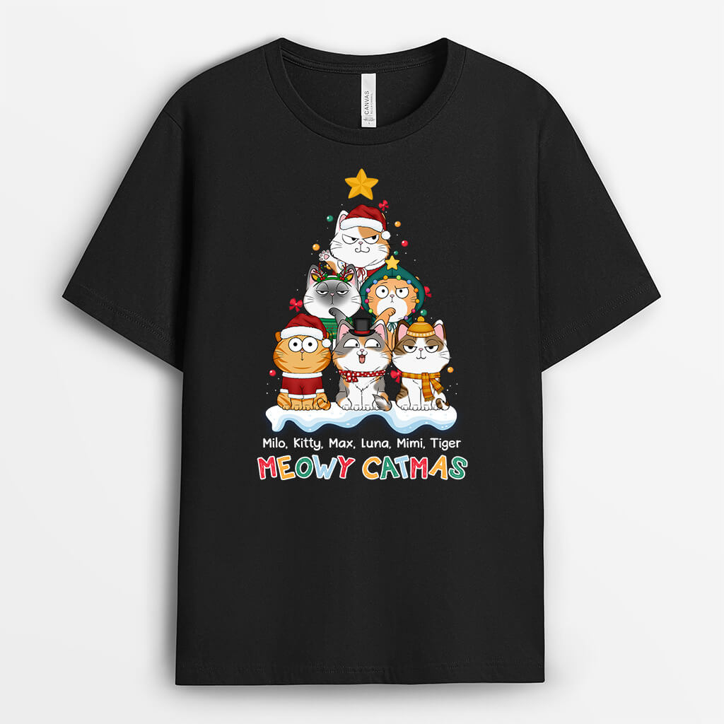 1369AUK1 personalised meowy catmas t shirt