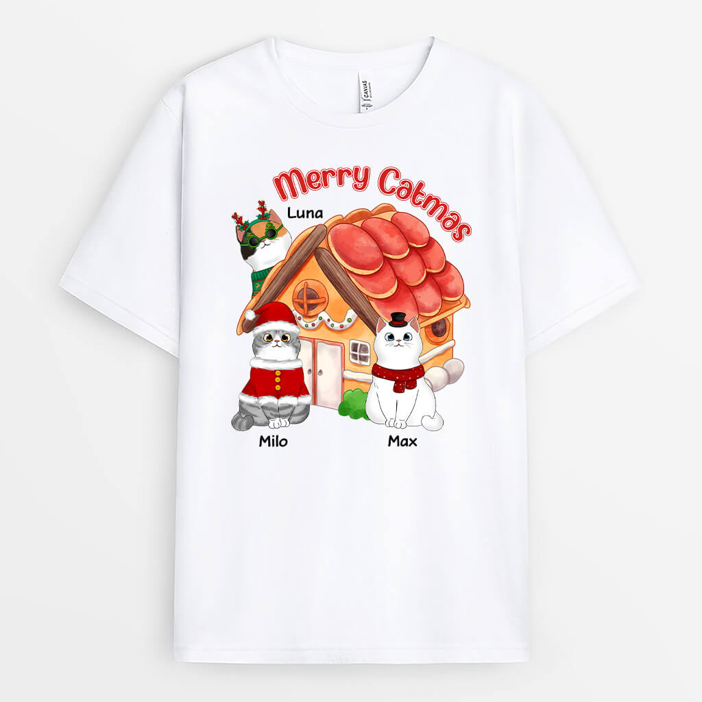 1372AUK1 personalised merry catmas t shirt