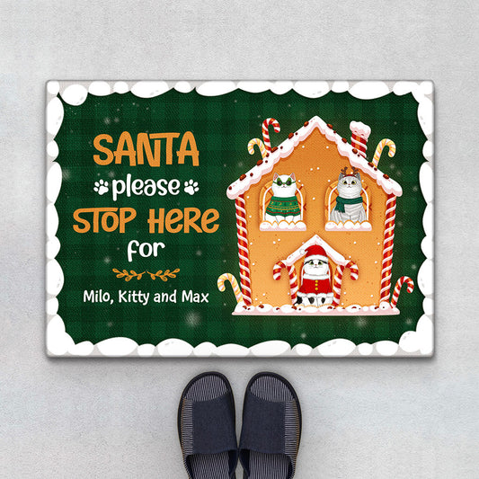 1373DUK1 personalised santa please stop here doormat