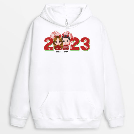 1377HUK1 personalised winter christmas couple hoodie