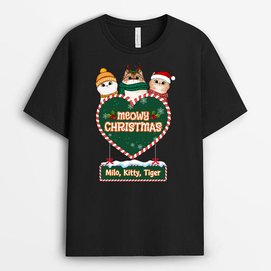 1385AUK1 personalised meowy christmas for cat lovers t shirt