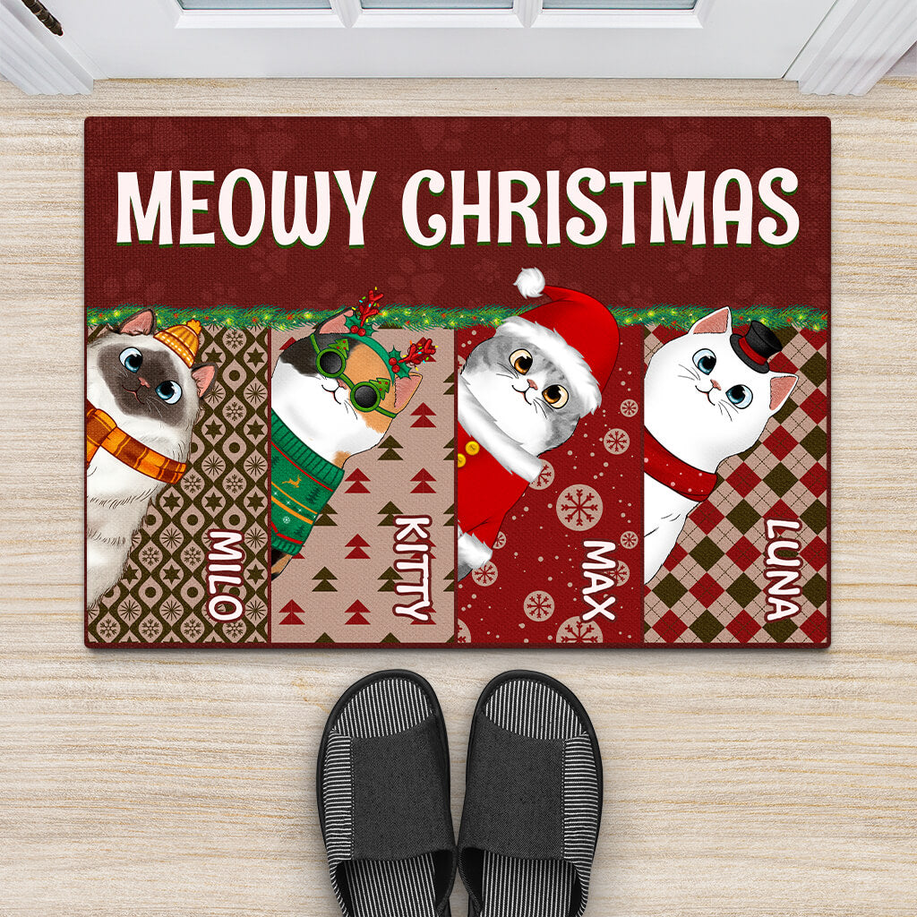 1401DUK2 personalised meowy merry christmas door mat