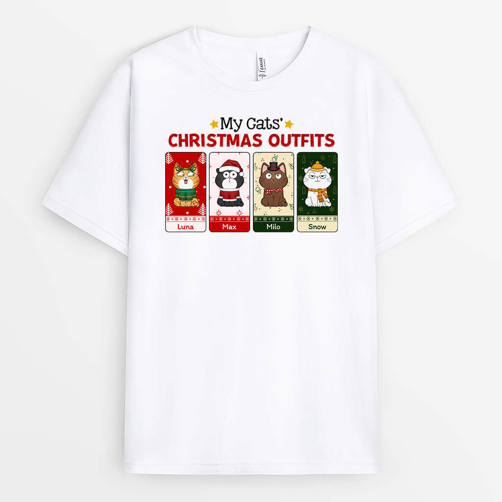 1402AUK1 personalised my cats christmas outfits t shirt