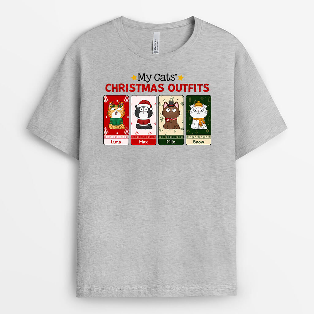 1402AUK2 personalised my cats christmas outfits t shirt