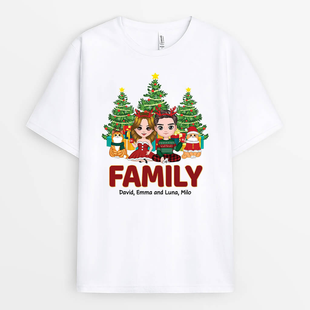 1406AUK1 personalised couple cat christmas t shirt