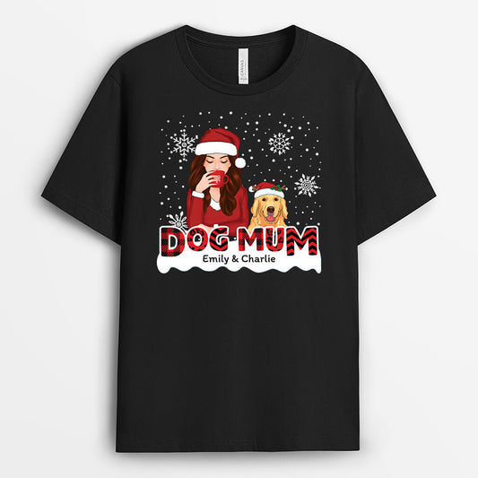 1408AUK1 personalised dog mom red patterned christmas t shirt