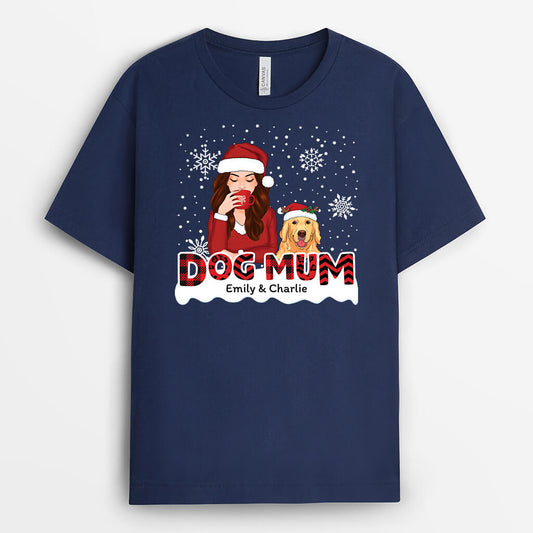 1408AUK2 personalised dog mom red patterned christmas t shirt