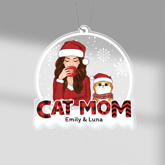 1408OUK1 personalised cat mum red patterned christmas ornament