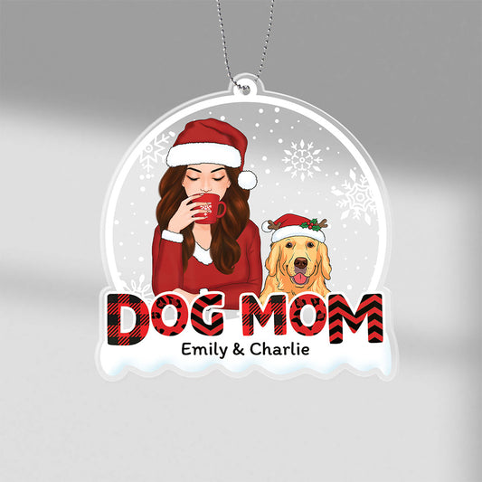 1408OUK1 personalised dog mum red patterned christmas ornament