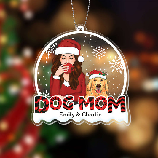 1408OUK2 personalised dog mum red patterned christmas ornament