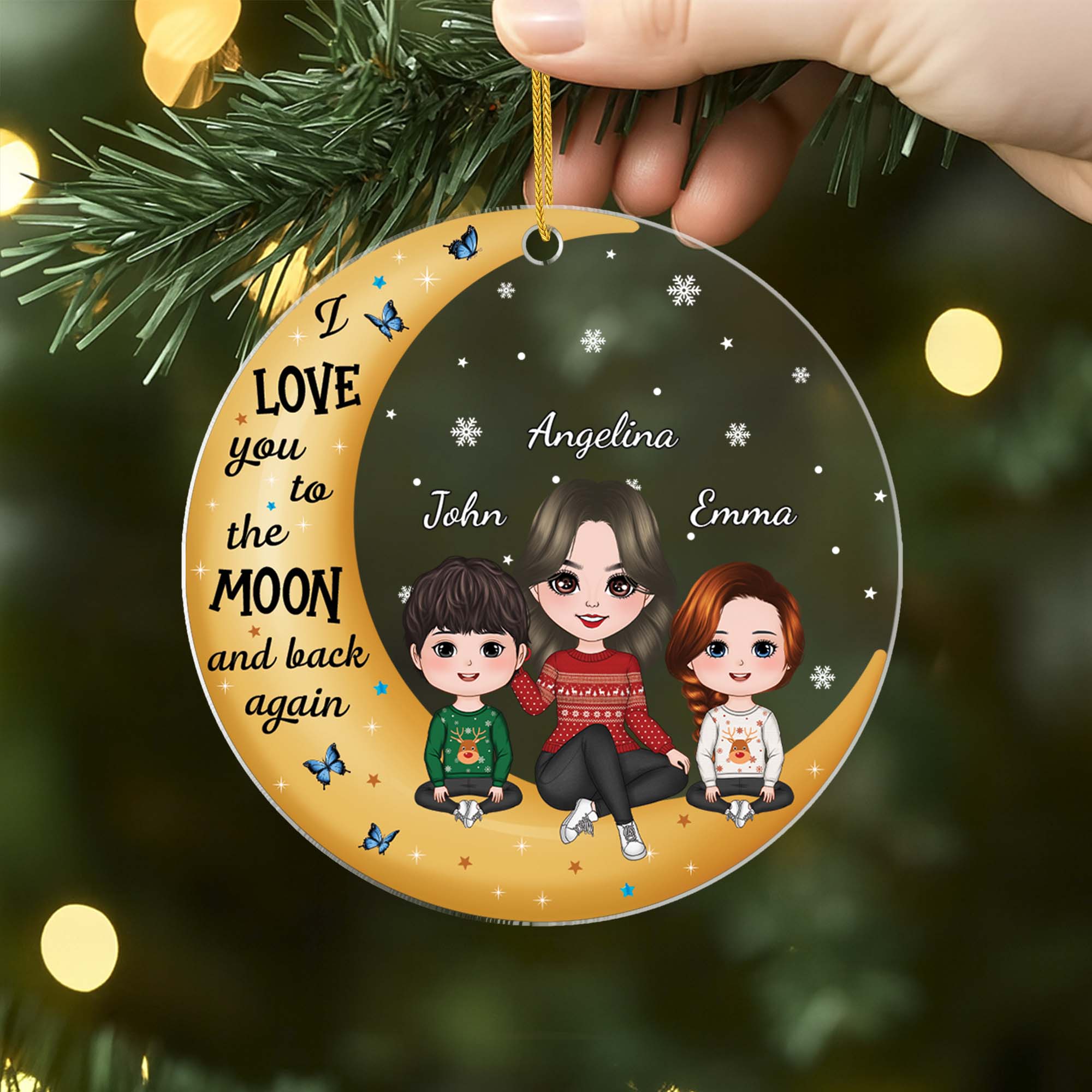 1409OUS2 personalized grandma grandkids on moon ornament