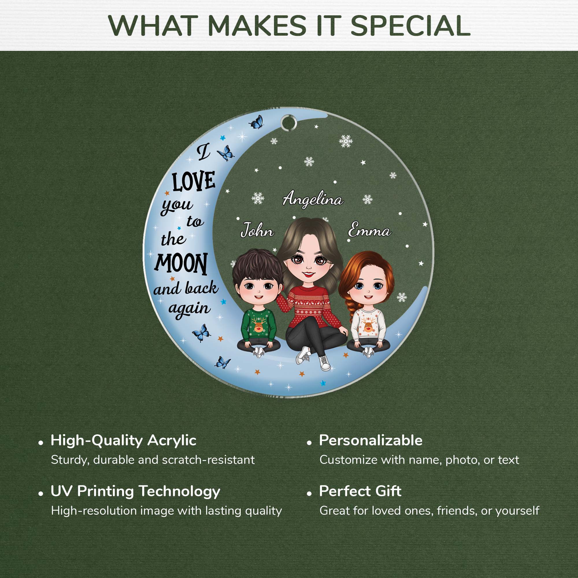 1409OUS4 personalized grandma grandkids on moon ornament