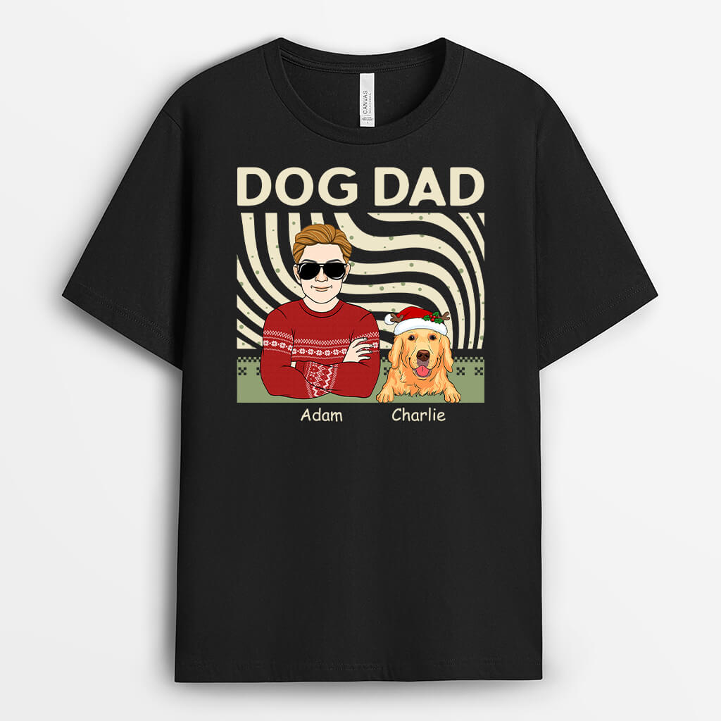 1413AUK1 personalised dog dad christmas t shirt