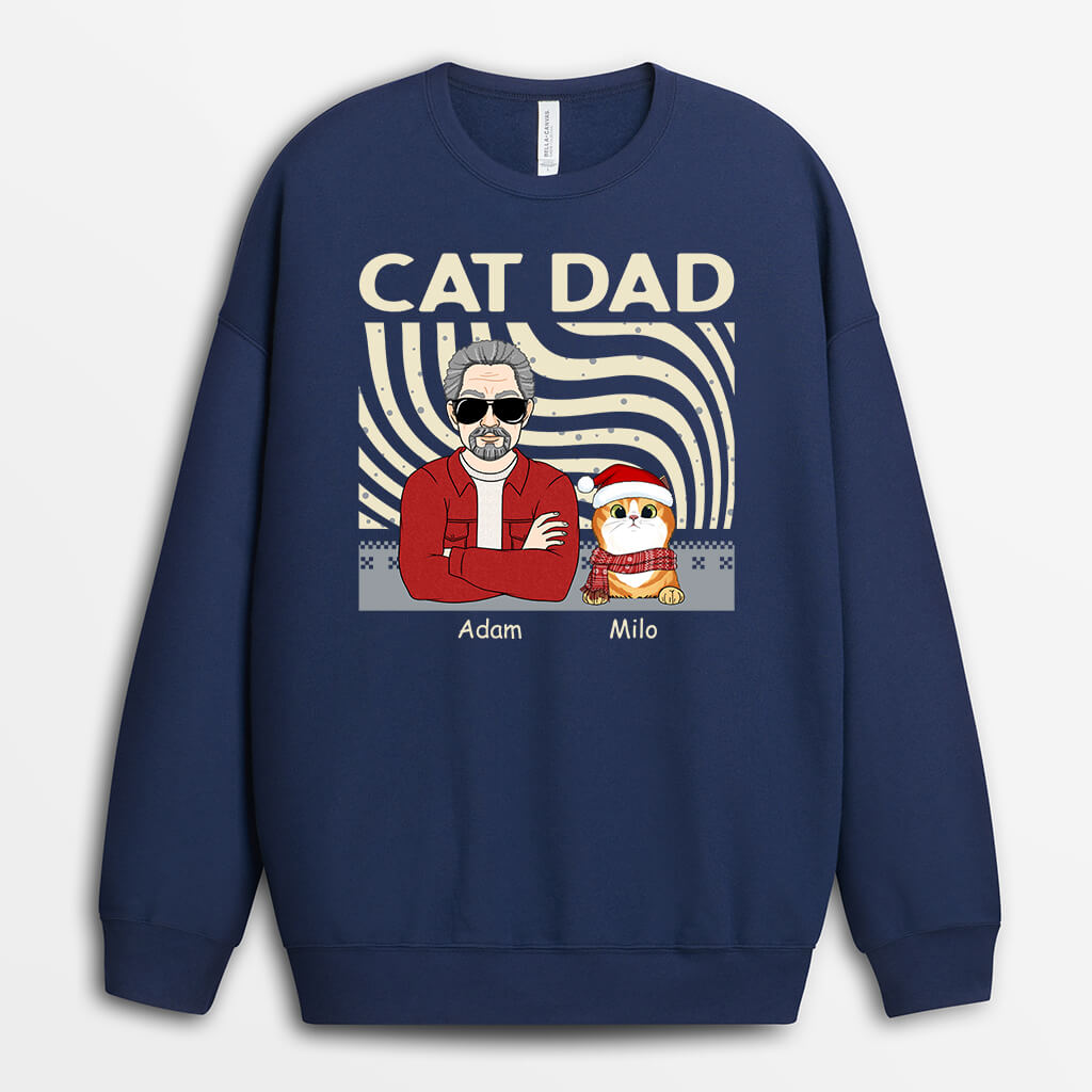 1413WUK2 personalised cat dad christmas sweatshirt