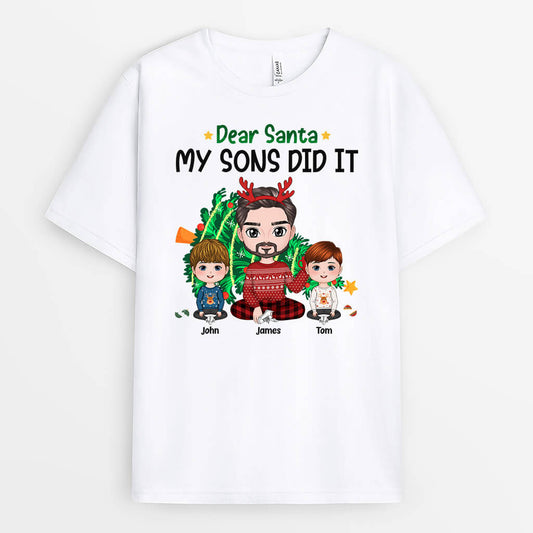1419AUK1 personalised dear santa my son did it t shirt