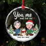 1423OUS1 personalized couple gifts glass couple with cat ornament 1423OKU0D