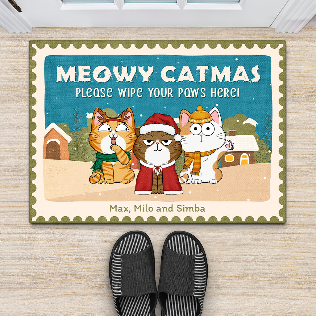 1428DUK2 personalised meowy catmas christmas doormat