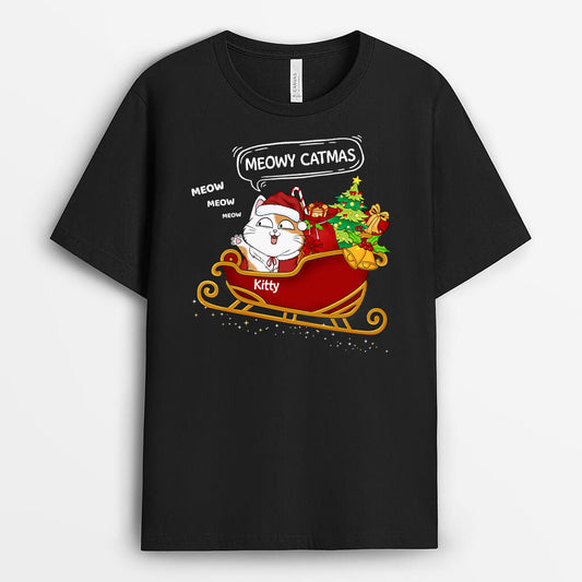 1431AUK1 personalised meowy catmas t shirt