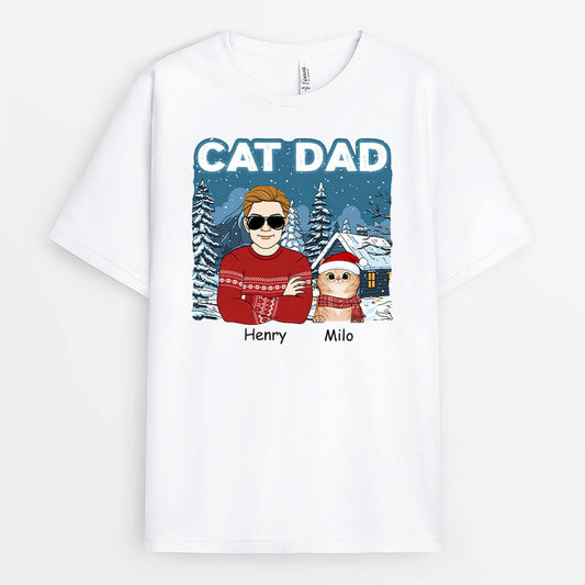 1437AUK1 personalised best cat dad christmas t shirt