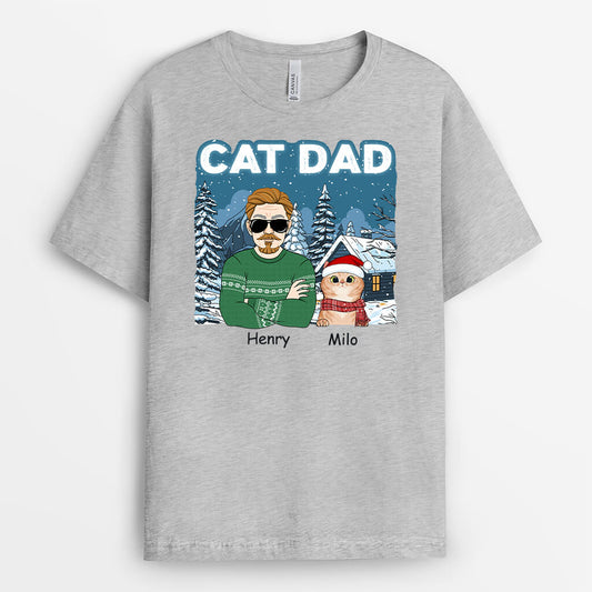 1437AUK2 personalised best cat dad christmas t shirt