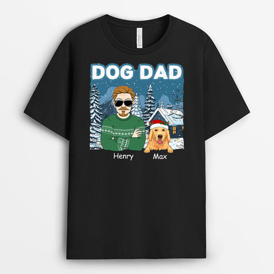 1437UK1 personalised dog dad christmas t shirt