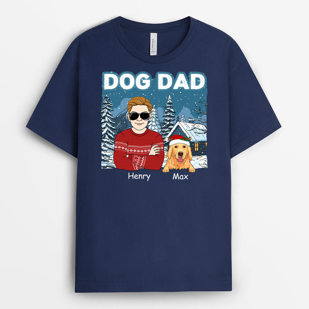 1437UK2 personalised dog dad christmas t shirt