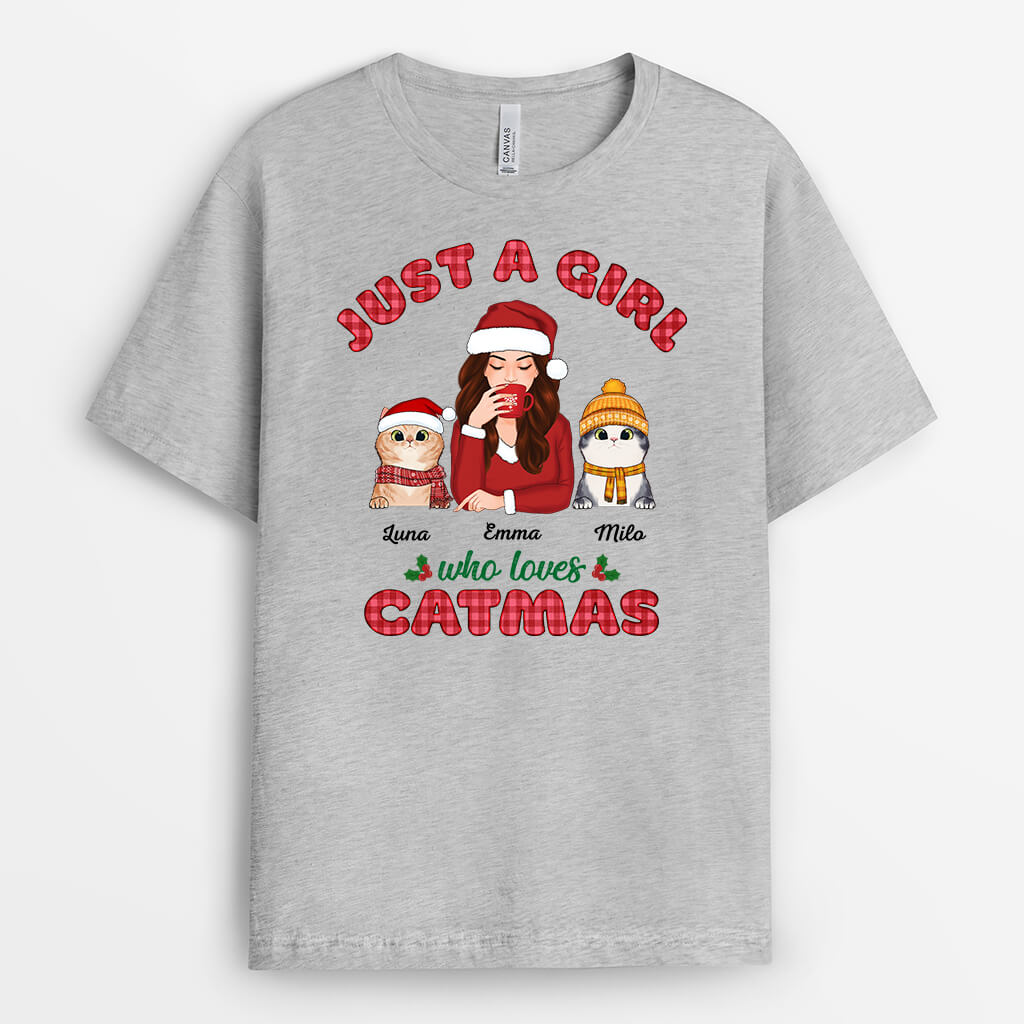 1442AUK2 personailsed just a woman who loves catmas t shirt